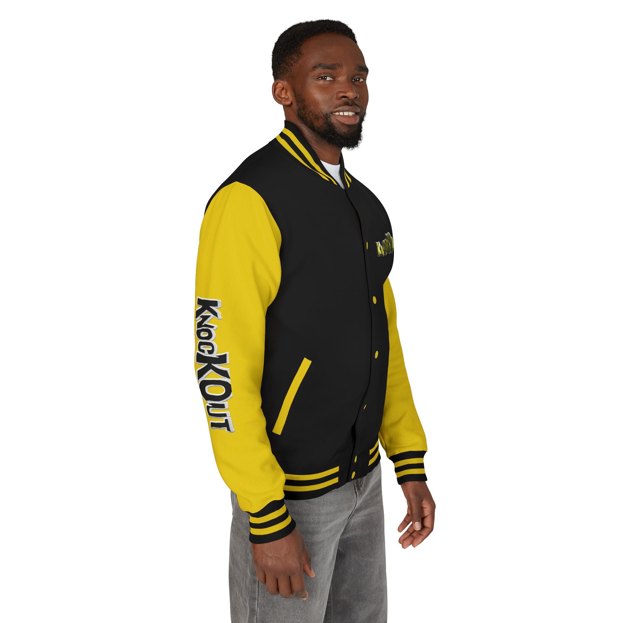 Yellow and Black Bare Knuckle Unisex Heavyweight Letterman Jacket