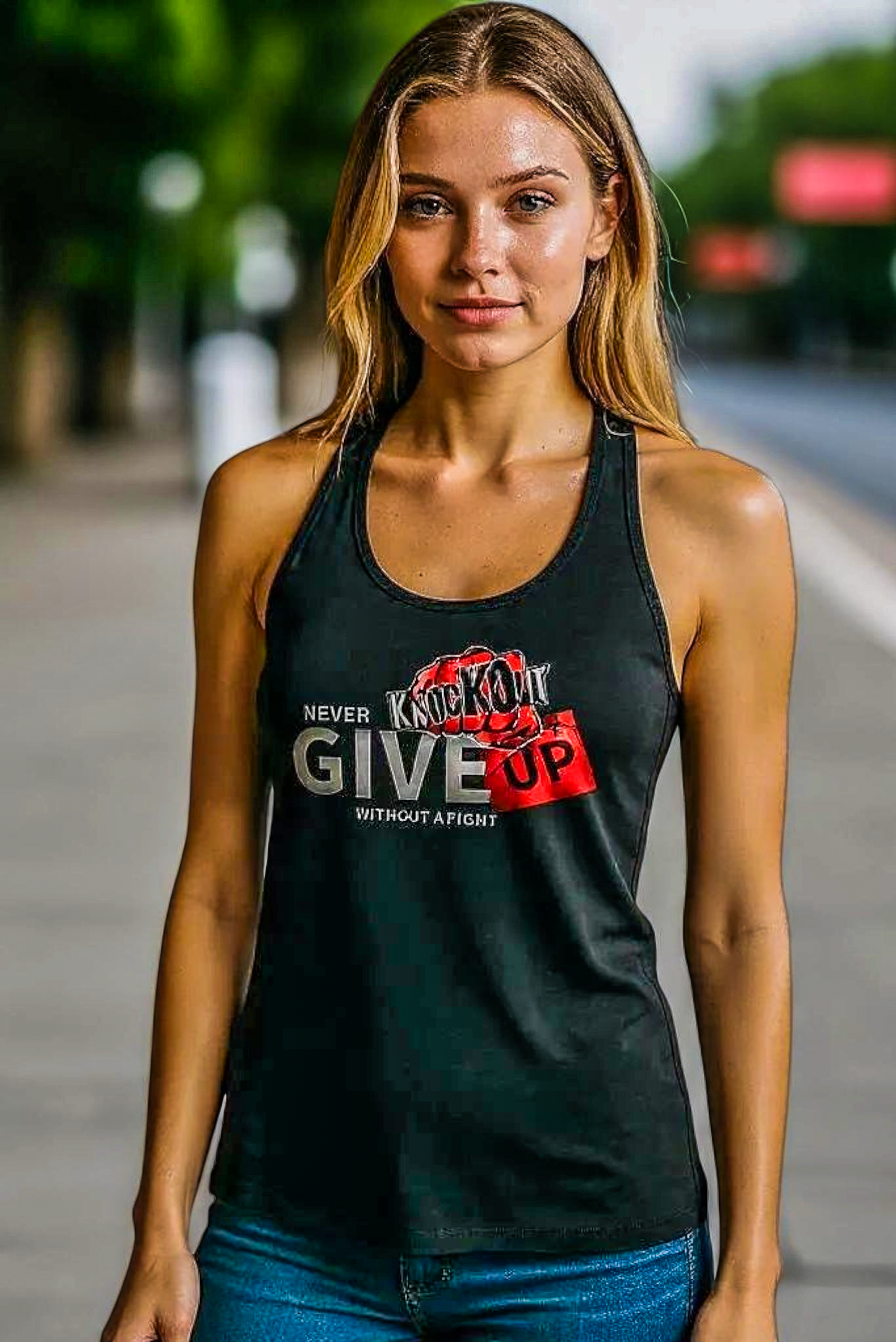 Never Give Up Without a Fight Women's Ideal Racerback Tank