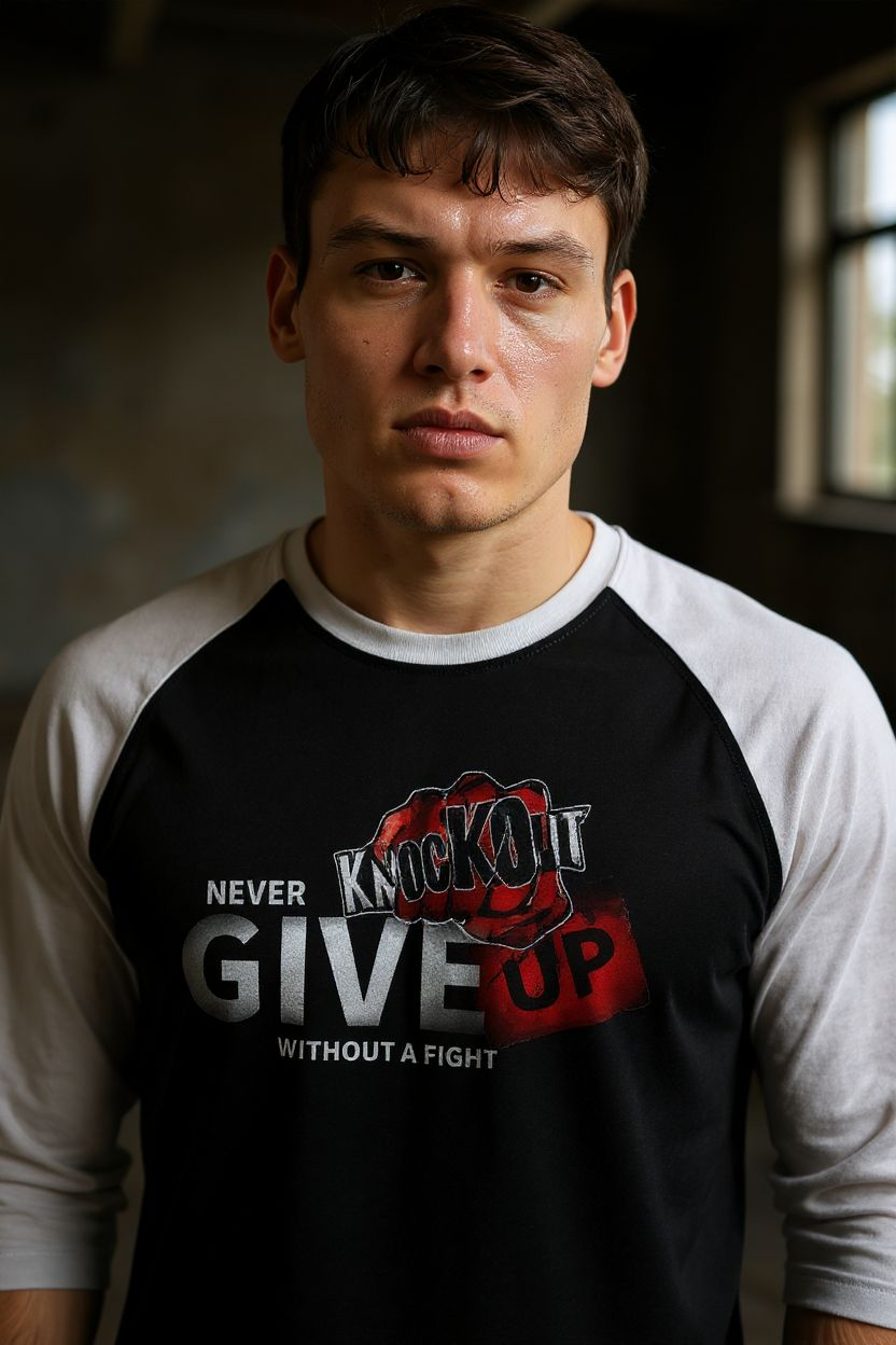 KnocKOut Never Give Up Unisex Three-Quarter Sleeve Raglan Shirt (Multiple designs to choose from)
