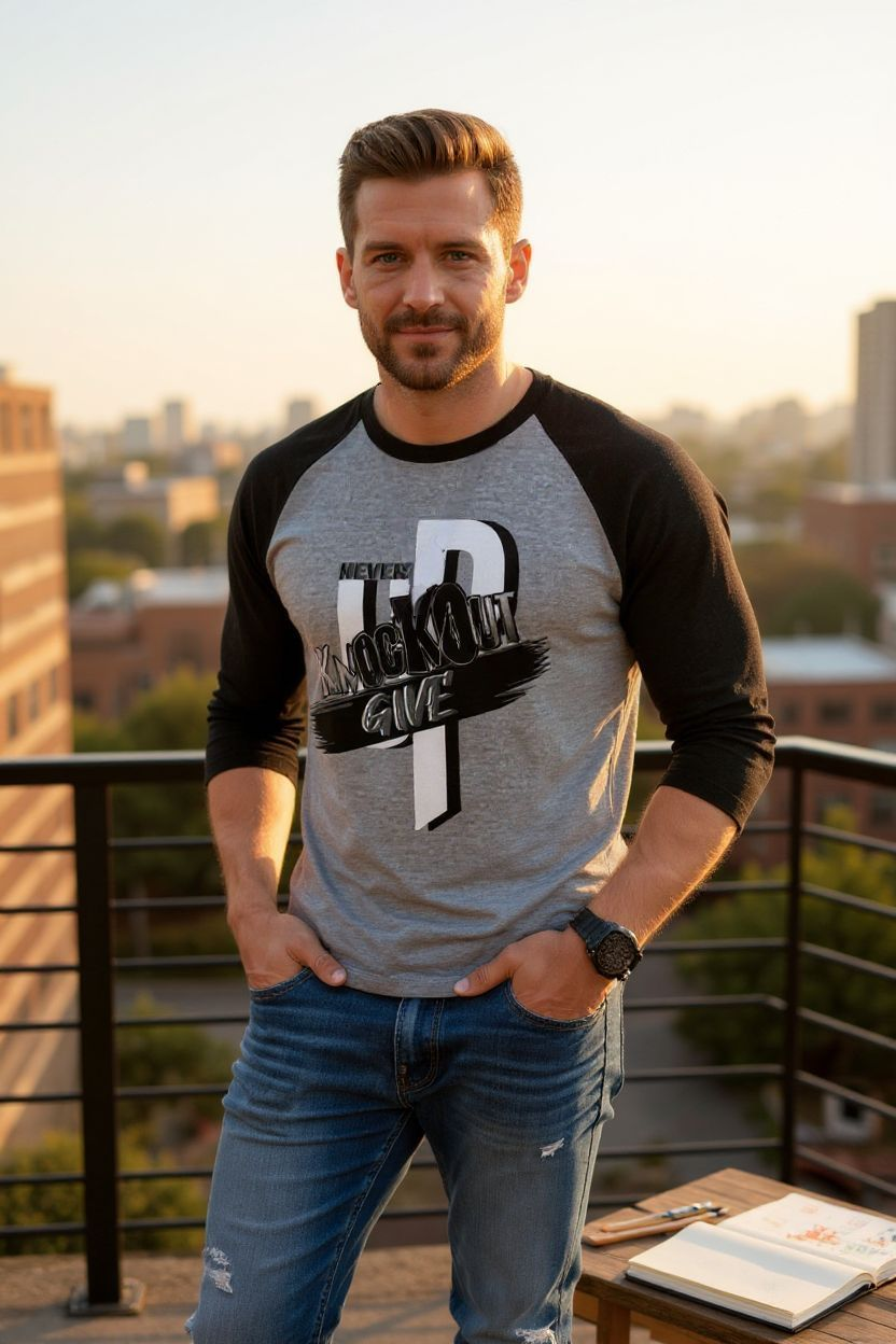 KnocKOut Never Give Up Unisex Three-Quarter Sleeve Raglan Shirt