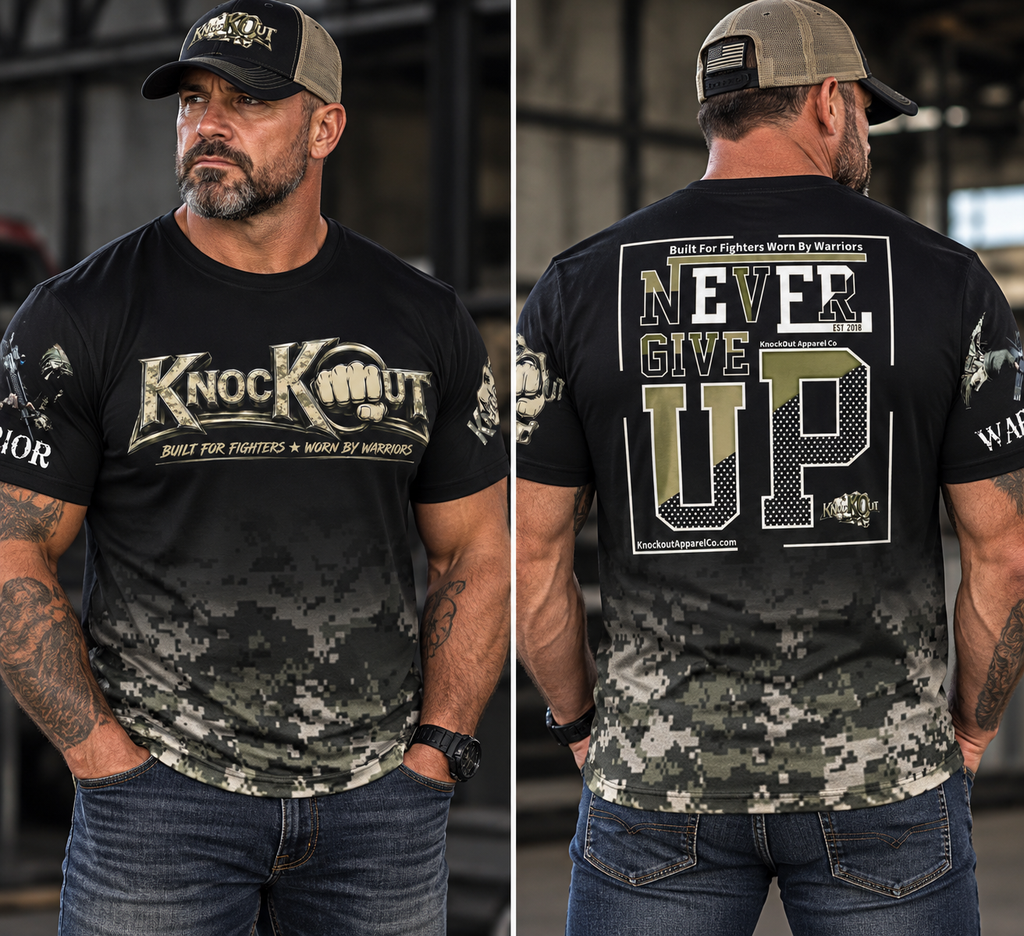 KnocKOut Never Give Up Camo Polyester Tee