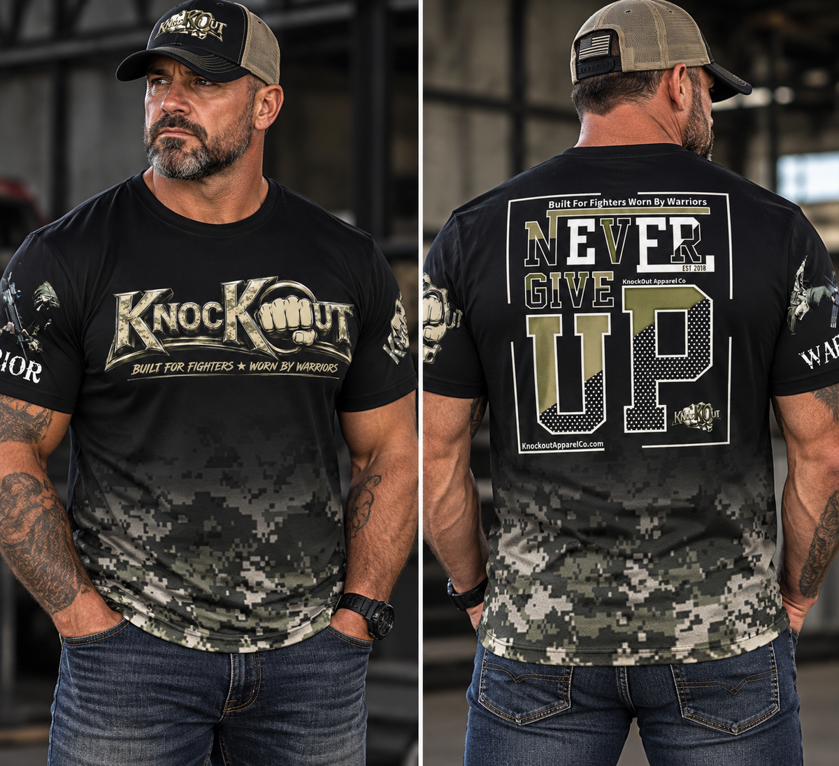 KnocKOut Never Give Up Camo Polyester Tee