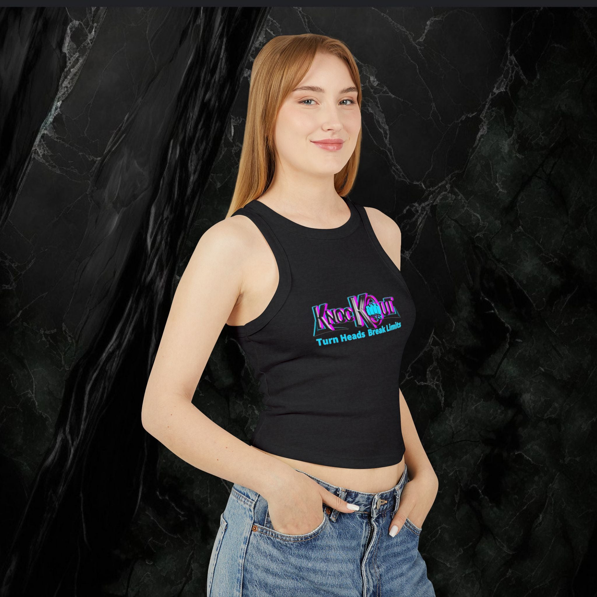 Turn Heads. Break Limits Women's Micro Rib Racer Tank Top