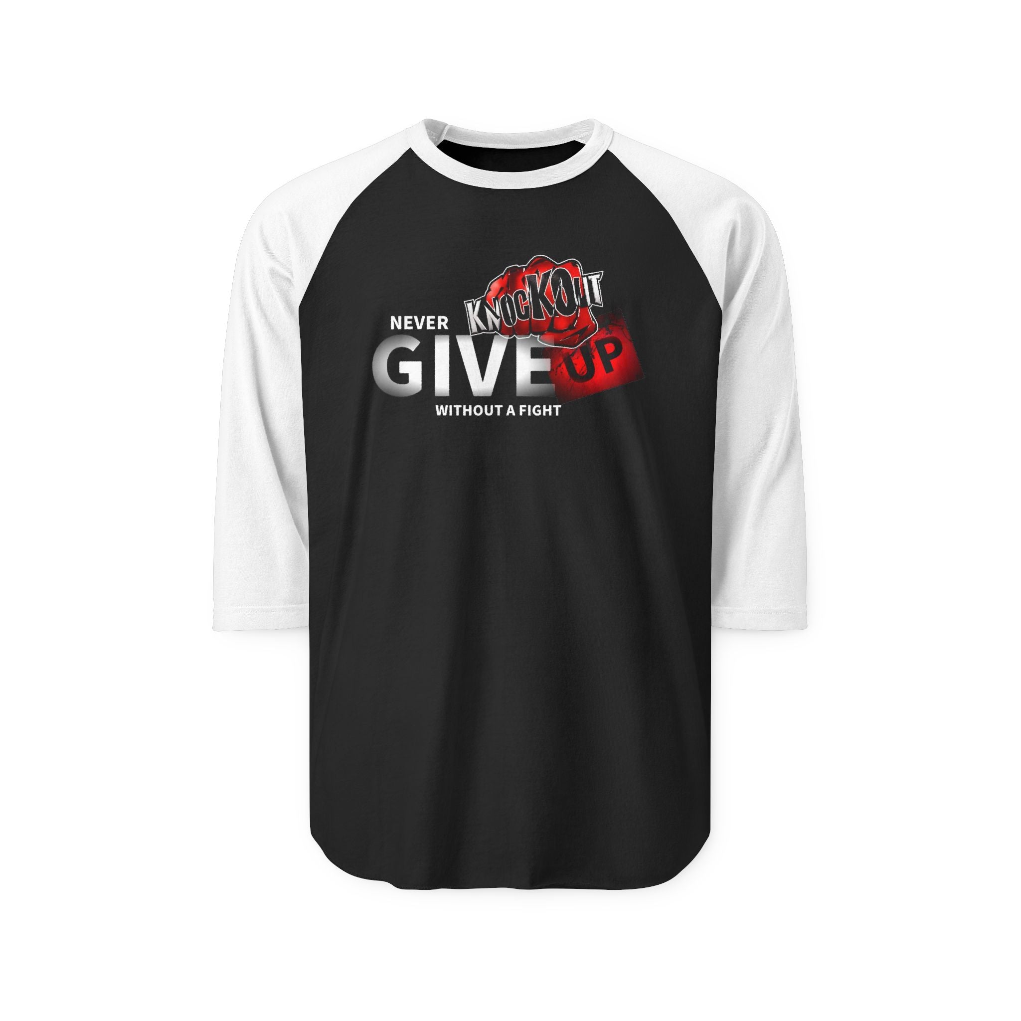 KnocKOut Never Give Up Unisex Three-Quarter Sleeve Raglan Shirt (Multiple designs to choose from)