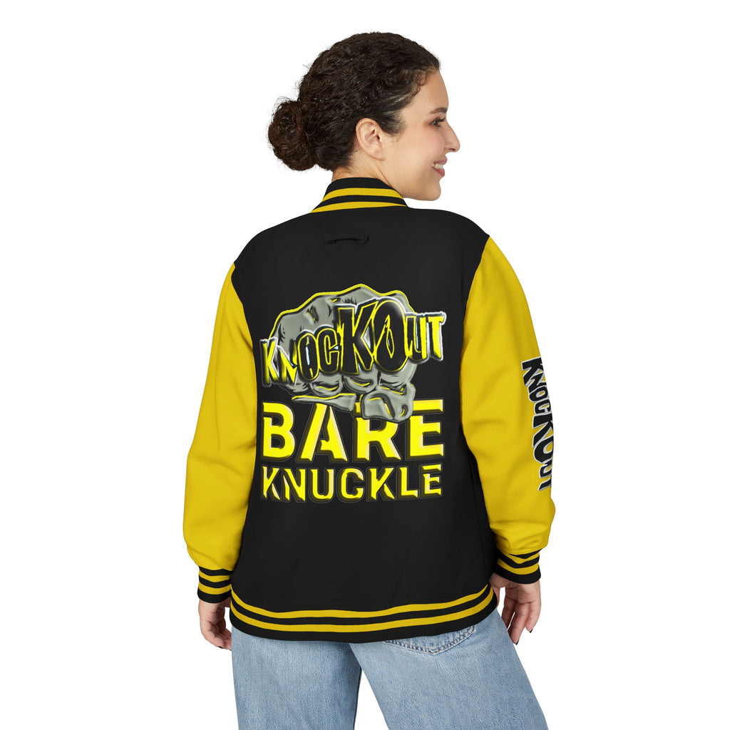 Yellow and Black Bare Knuckle Unisex Heavyweight Letterman Jacket