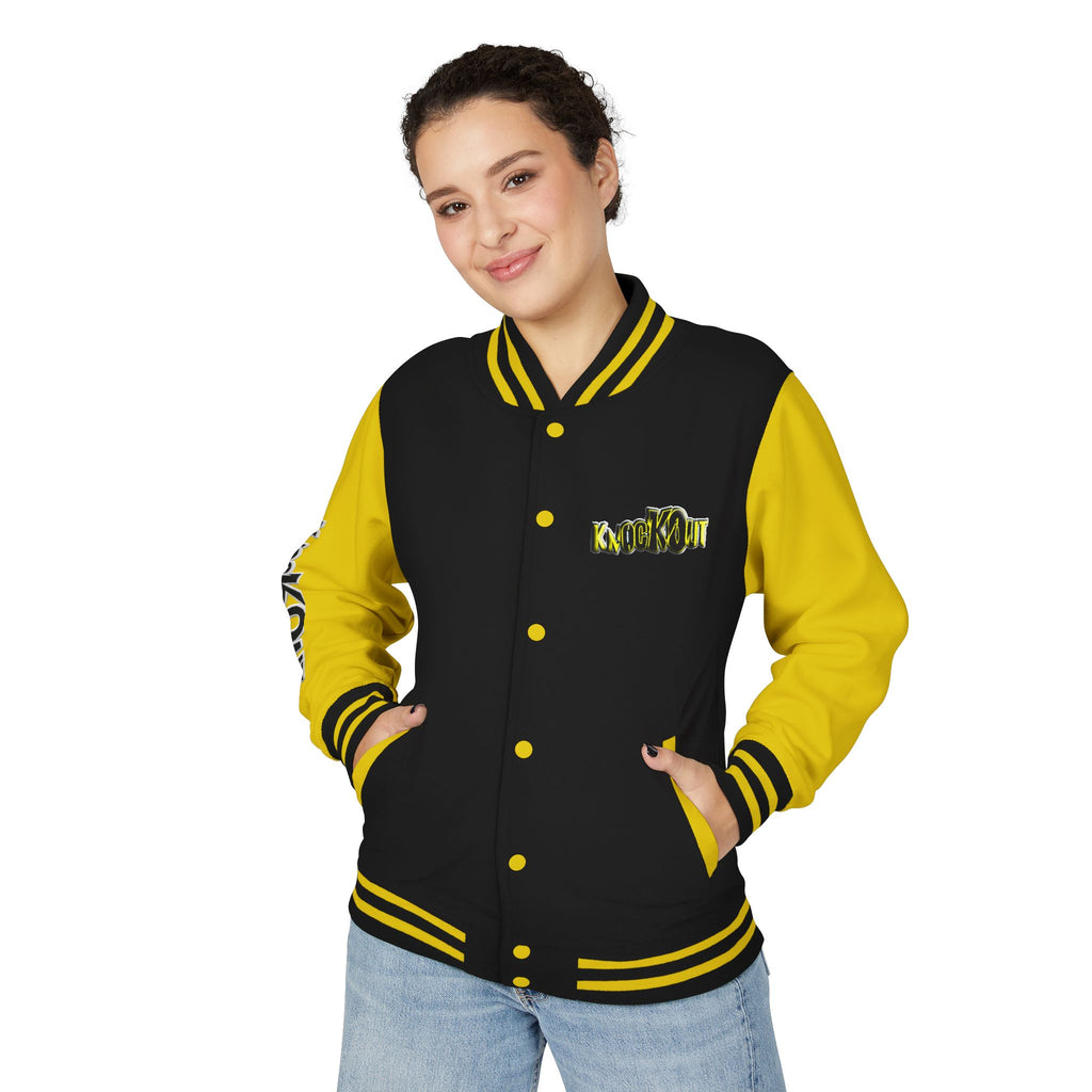 Yellow and Black Bare Knuckle Unisex Heavyweight Letterman Jacket