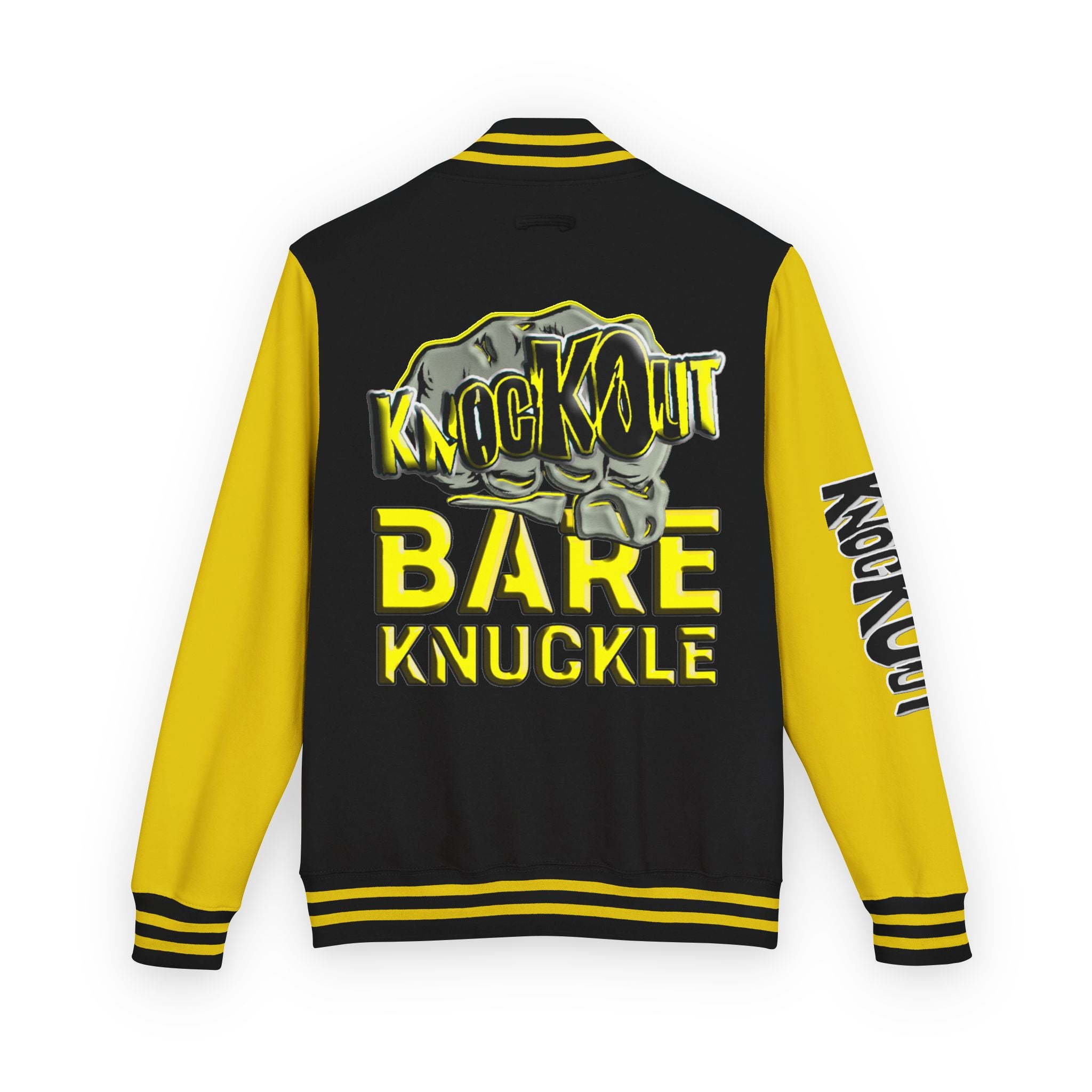 Yellow and Black Bare Knuckle Unisex Heavyweight Letterman Jacket