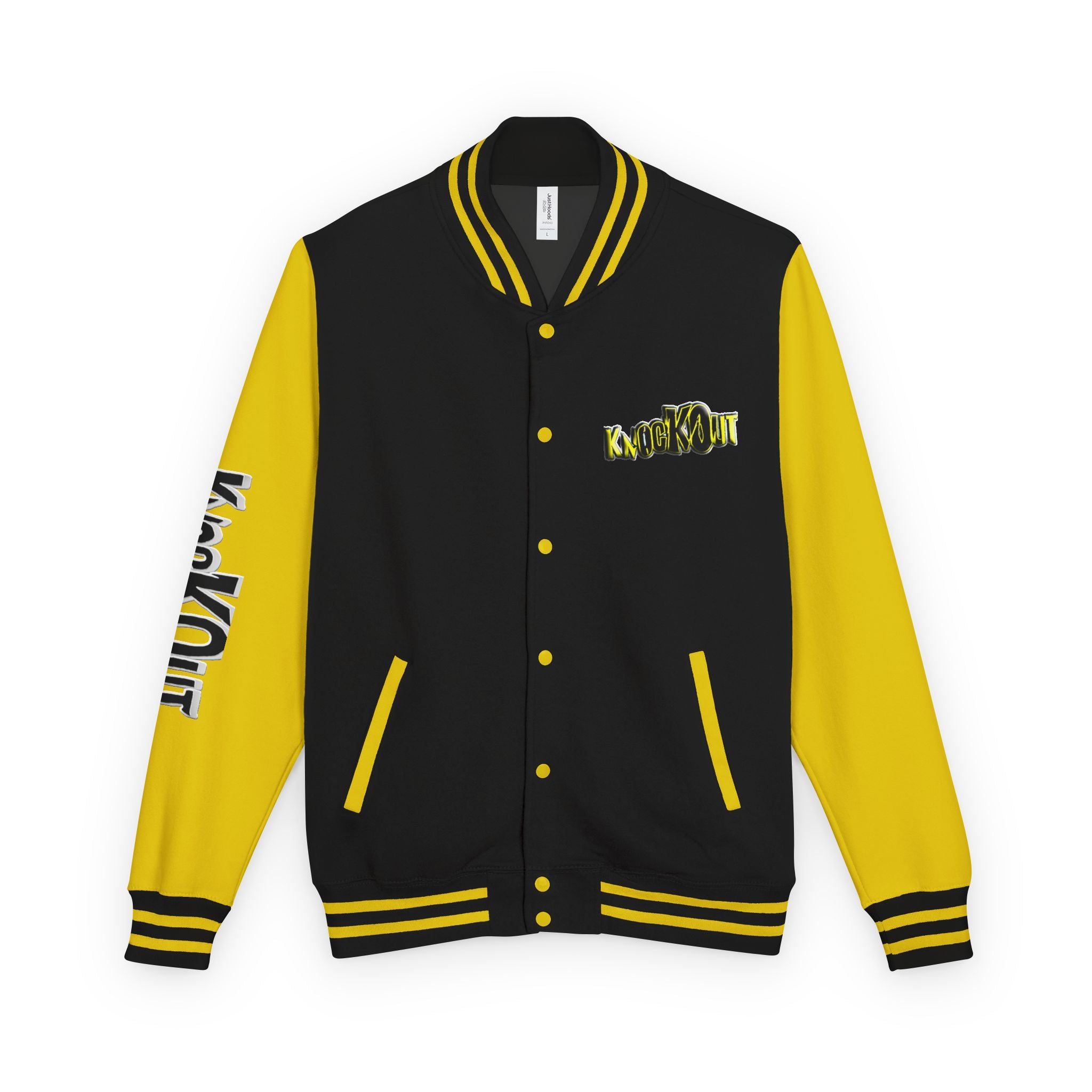 Yellow and Black Bare Knuckle Unisex Heavyweight Letterman Jacket
